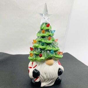 Merry Makers 8" Light-Up Ceramic Gnome Christmas Tree Multi Color Lights NIB